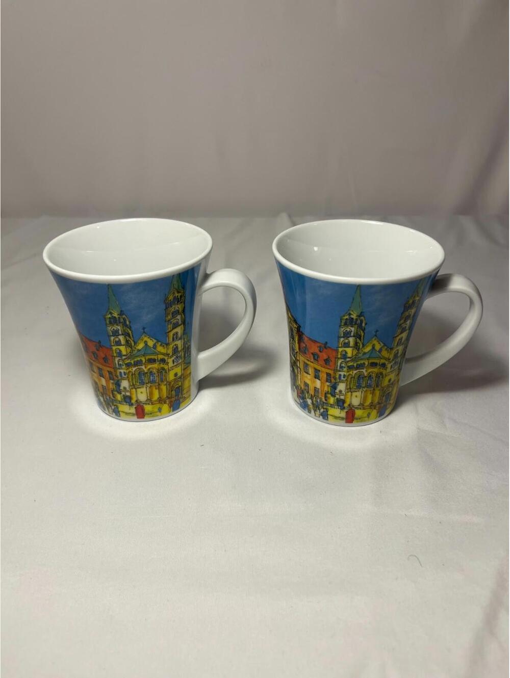 Set of 2 German Souvenir Mugs Bavaria Munich Bamberg Landmarks Porcelain
